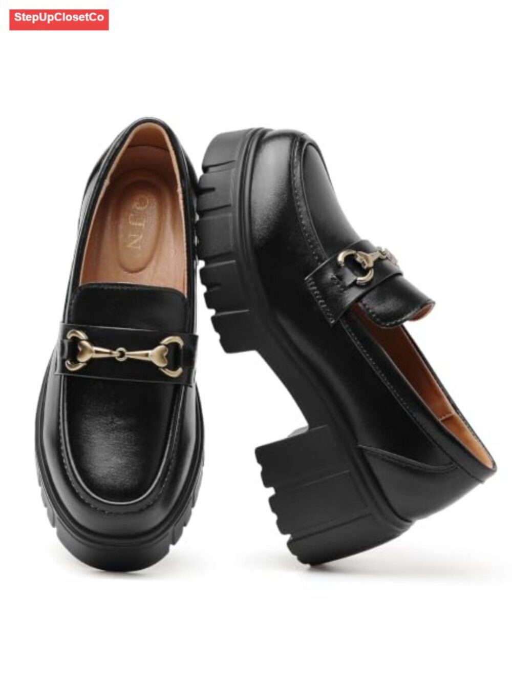 Women's Chunky Platform Penny Loafers Slip-On Leather Casual Shoes